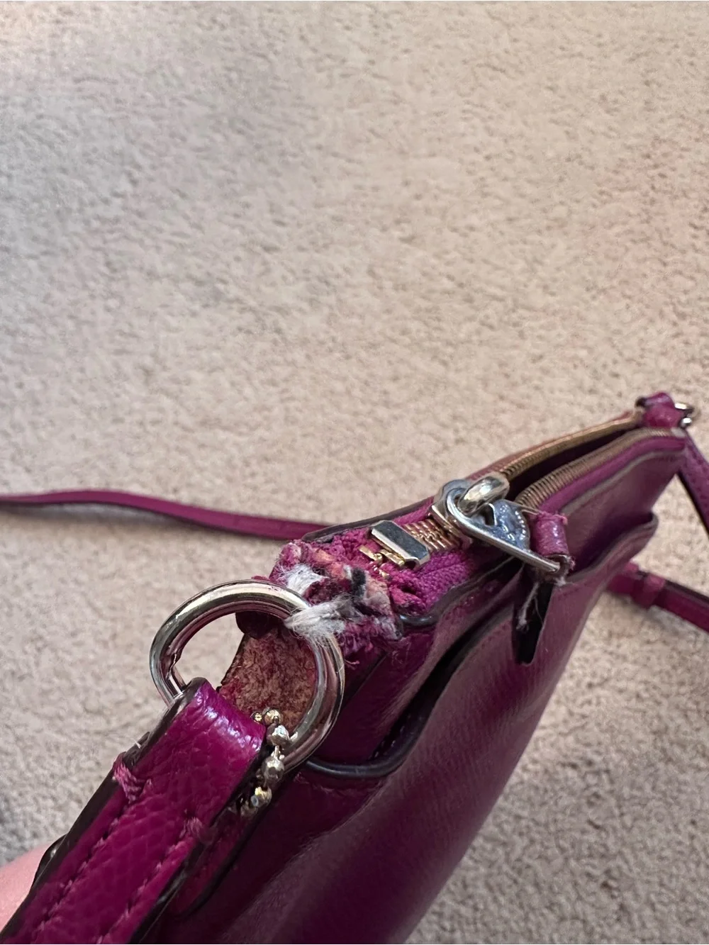 Coach Pebbled Leather Crossbody in Magenta